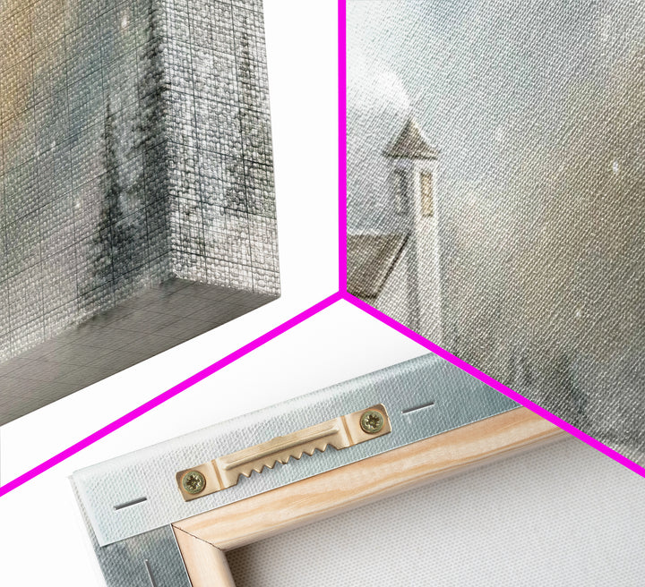Snowy Chapel Light – Framed Canvas Print – Panoramic Painting – Christian Wall Art – Christmas Art – Christian Art Canvas – Christian Chris