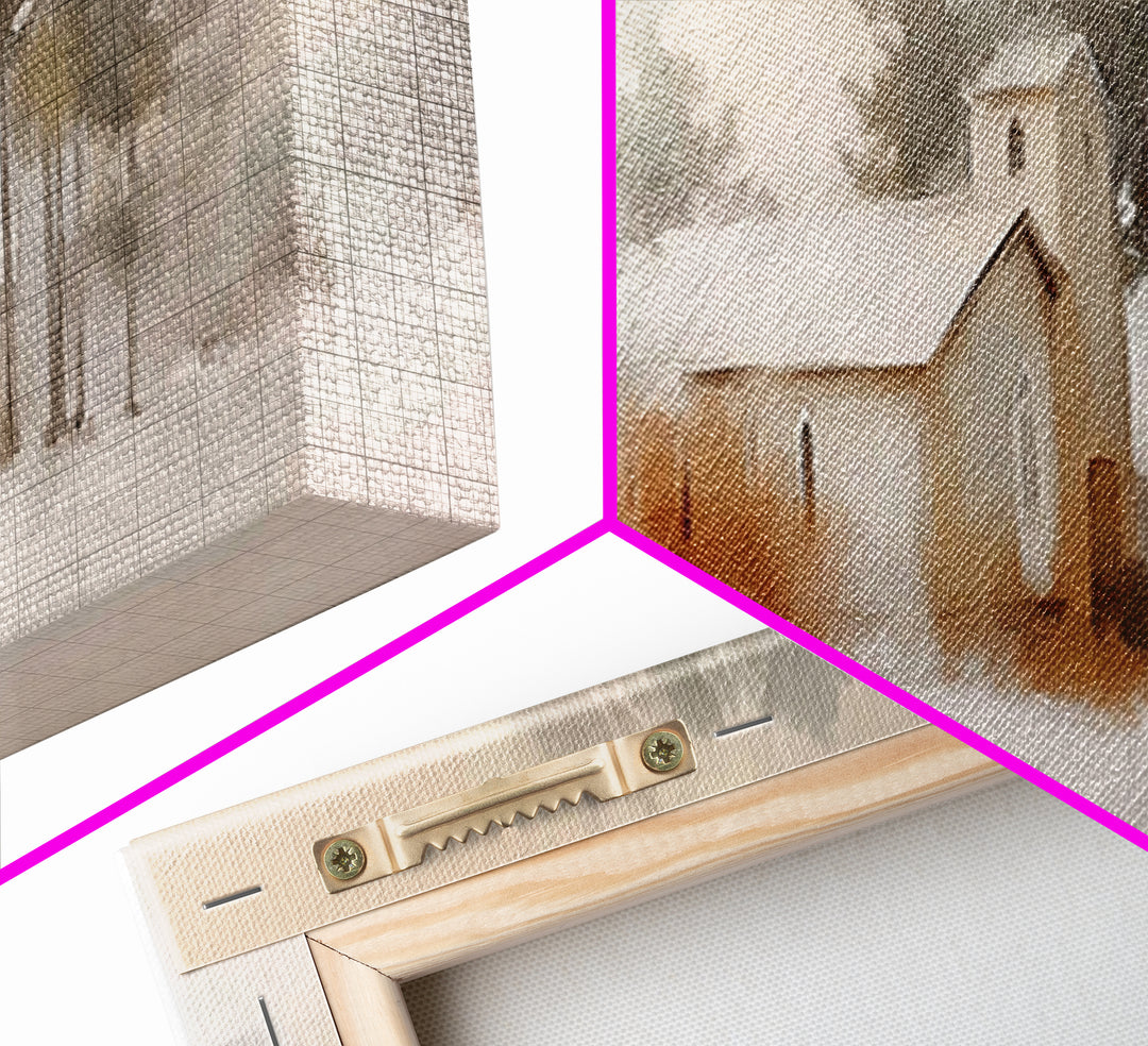 Silent Chapel Glow, Framed Canvas Print, Christian Wall Art, Christmas Canvas Wall Art, Christian Christmas Art, Panoramic Print, Christian