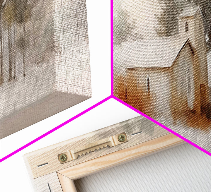 Silent Chapel Glow, Framed Canvas Print, Christian Wall Art, Christmas Canvas Wall Art, Christian Christmas Art, Panoramic Print, Christian