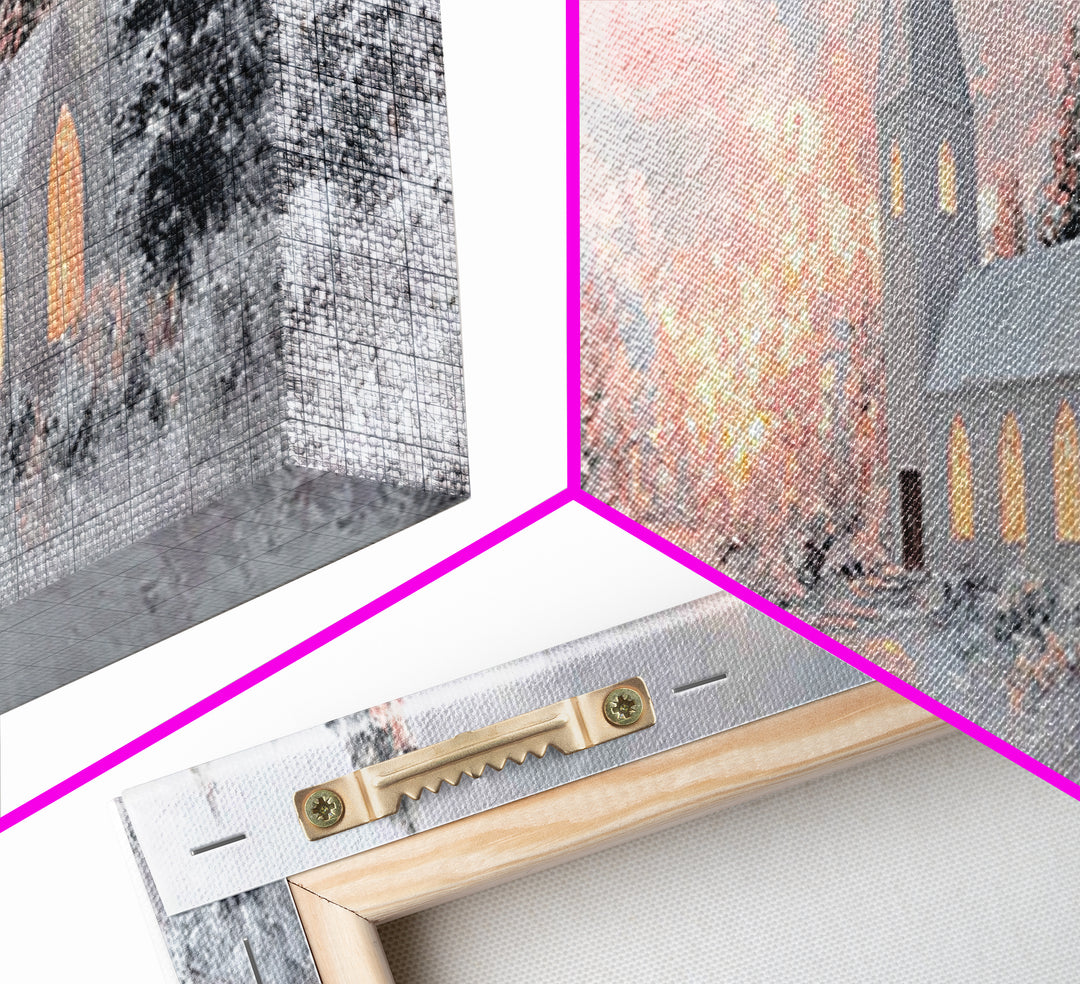 Radiant Winter Church, Framed Canvas Print, Christmas Wall Art, Christian Art Canvas, Moody Christmas Art, Panoramic Wall Art, Christian De