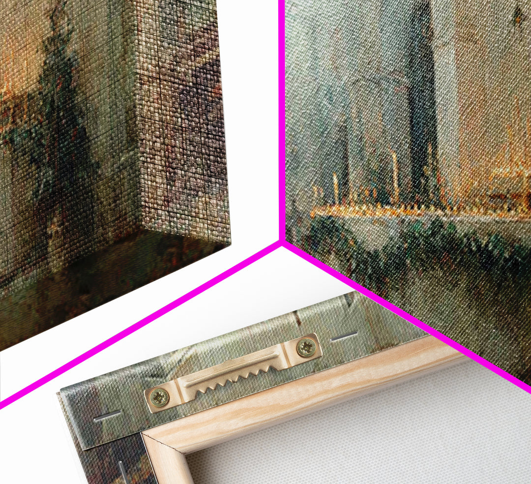 Glowing Chapel Stillness, Framed Canvas Print, Christmas Art Prints, Christian Wall Art, Panoramic Art, Christian Art Canvas, Christian Chr