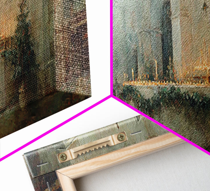Glowing Chapel Stillness, Framed Canvas Print, Christmas Art Prints, Christian Wall Art, Panoramic Art, Christian Art Canvas, Christian Chr