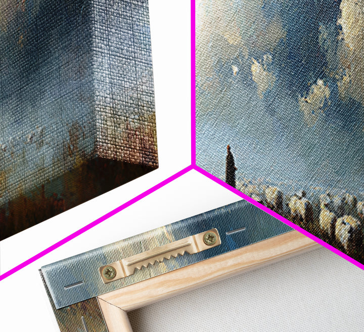 Morning Shepherd Light, Framed Canvas Print, Christian Wall Art, Panoramic Art, Jesus Painting, Modern Christian Art, Christmas Wall Art