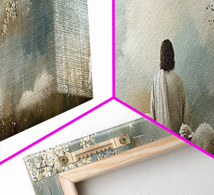 Peaceful Pasture Light – Framed Canvas Print – Panoramic Painting – Christian Art Canvas – Christian Wall Art – Jesus Painting – Christian