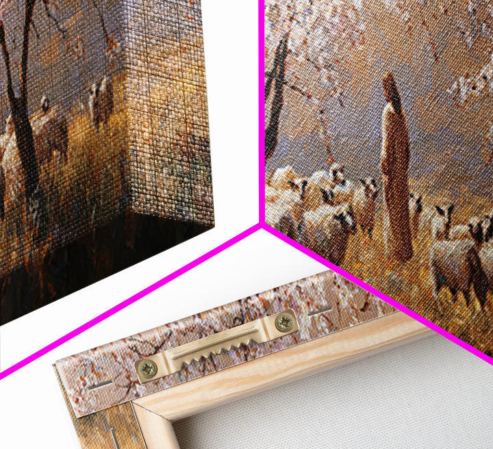 Shepherds In Bloom, Framed Canvas Print, Panoramic Wall Art, Christian Art Canvas, Jesus Painting, Christian Christmas Art, Christian Wall