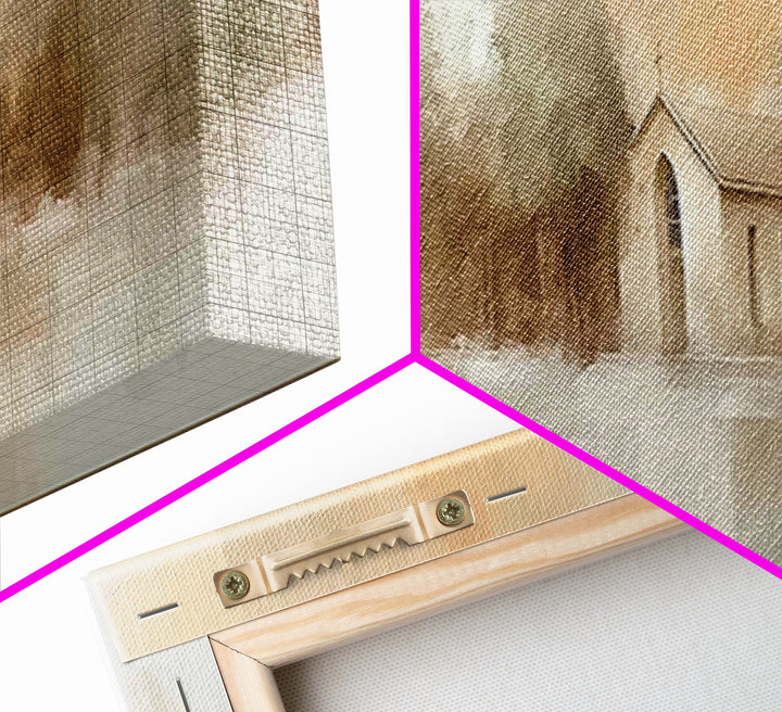 Soft Morning Chapel | Framed Canvas Print | Panoramic Wall Art | Christian Art Canvas | Christian Painting | Christian Christmas Art | Chri
