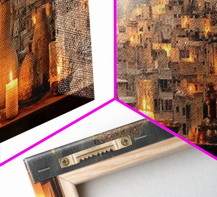 Bethlehem Candle Haven | Framed Canvas Print | Christian Art Canvas | Panoramic Painting | Christmas Wall Art | Christian Gift Ideas | Chri