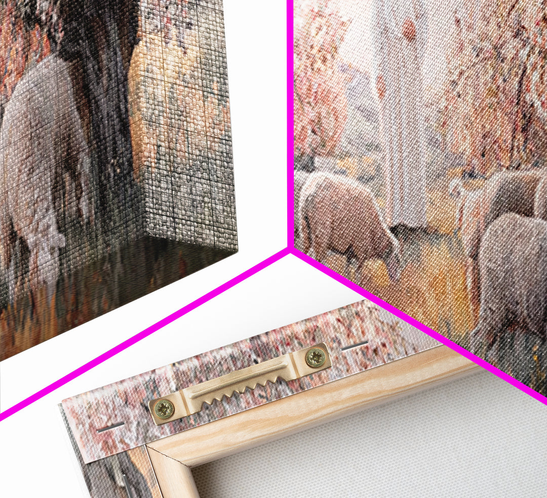 Peaceful Flock Dawn, Framed Canvas Print, Christian Art Print, Panoramic Art, Christmas Art, Christian Wall Art, Jesus Canvas Art