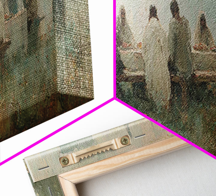 Upper Room Reverence, Framed Canvas Print, Christian Paintings, Large Christian Painting, Jesus Art Print, Panoramic Painting, Christian Ar