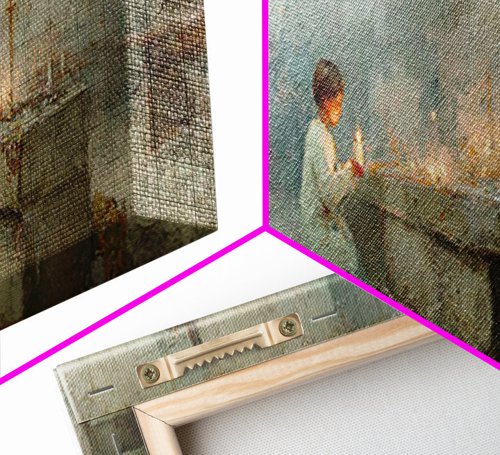 Sanctuary Candles | Framed Canvas Print | Christian Wall Art | Panoramic Painting | Christian Art Print | Christmas Art | Subtle Christian