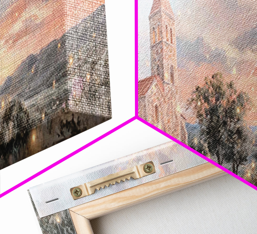 Evening Parish Glow | Framed Canvas Print | Panoramic Wall Art | Christian Art Canvas | Christian Christmas Art | Christian Wall Art | Chri
