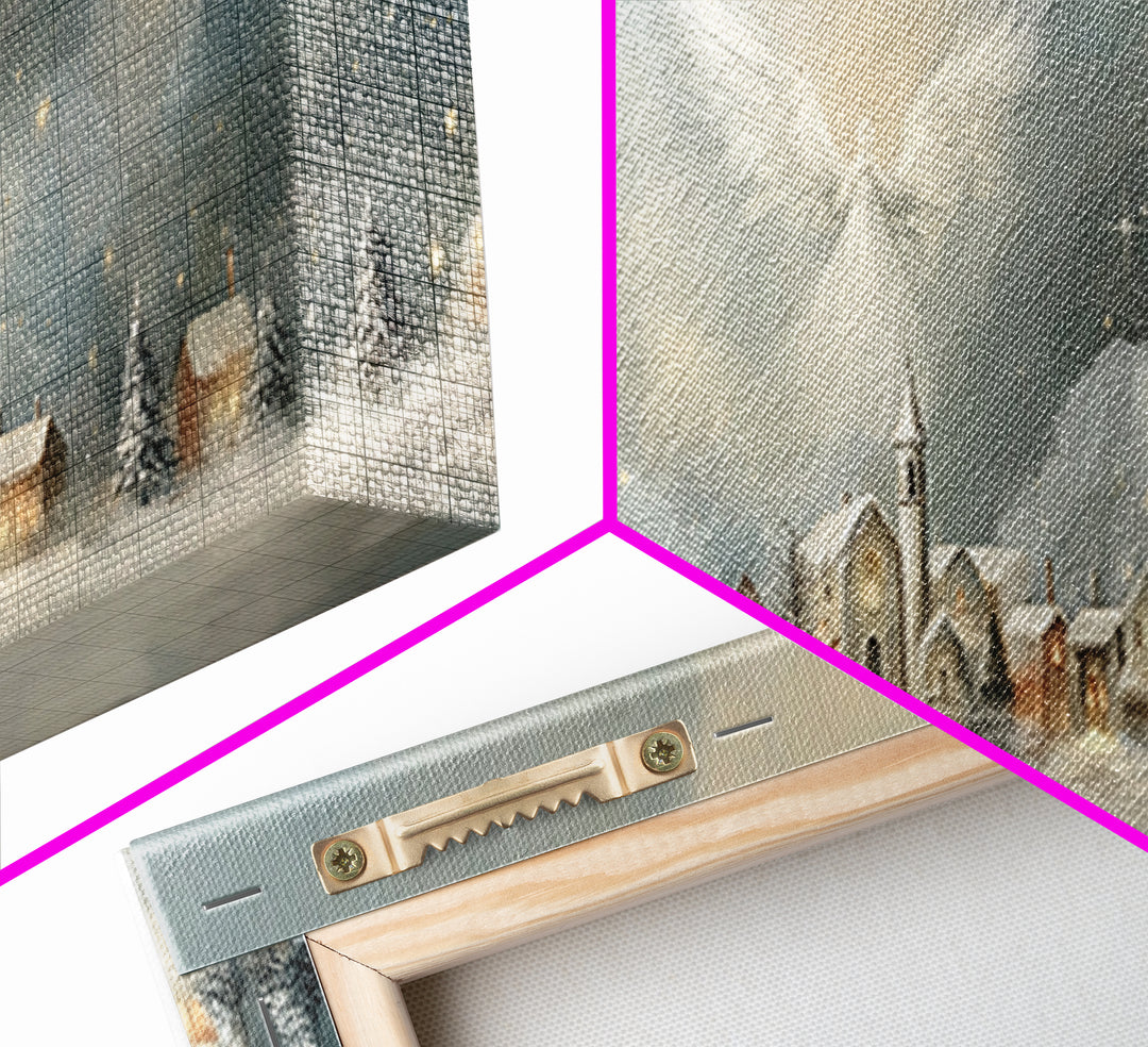 Heavenly Village Light, Framed Canvas Print, Christian Wall Art, Panoramic Painting, Christian Christmas Art, Christian Art Canvas, Holiday