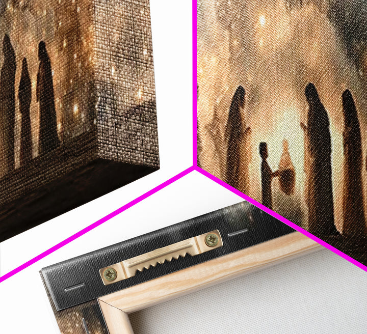 Circle Of Angels, Framed Canvas Print, Panoramic Wall Art, Jesus Christmas Art, Christian Christmas Decor, Christian Art Work, Christian Ca