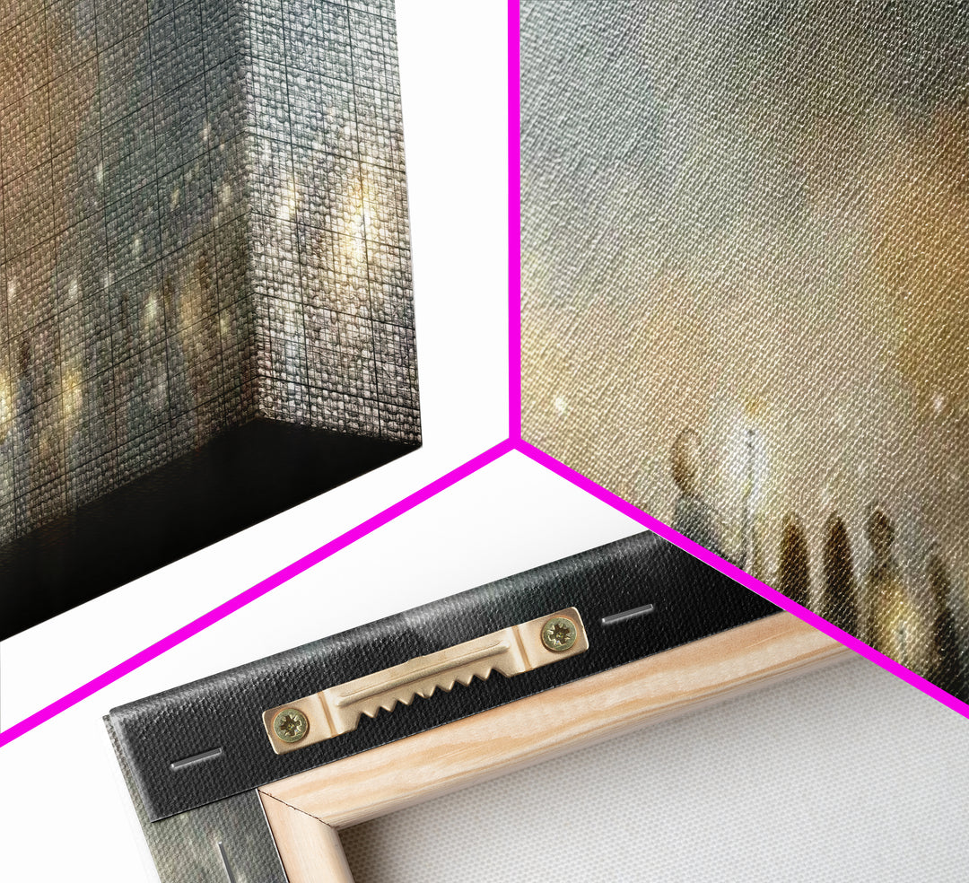 Twilight Candle Crowd | Framed Canvas Print | Christian Wall Art | Panoramic Frame | Christian Art Canvas | Christmas Art | Devotional Art