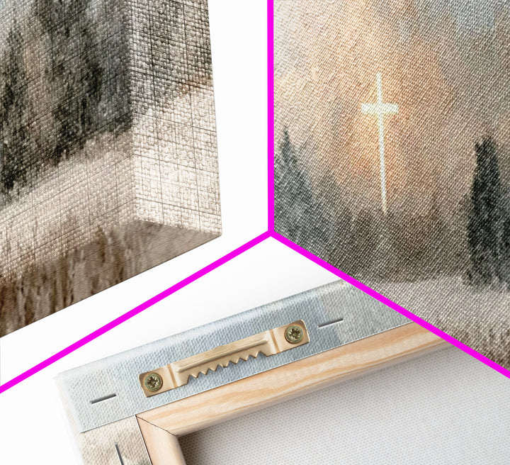 Winter Cross Light, Framed Canvas Print, Panoramic Art, Christian Art Canvas, Christian Wall Art, Christian Painting, Christmas Art