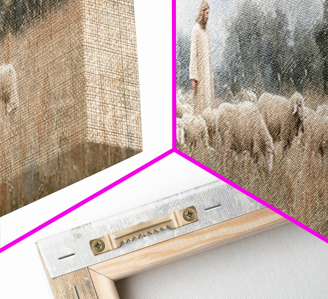 Quiet Meadow Flock, Framed Canvas Print, Christian Art Work, Jesus Painting, Panoramic Print, Christian Decor For Home, Christian Art Canva