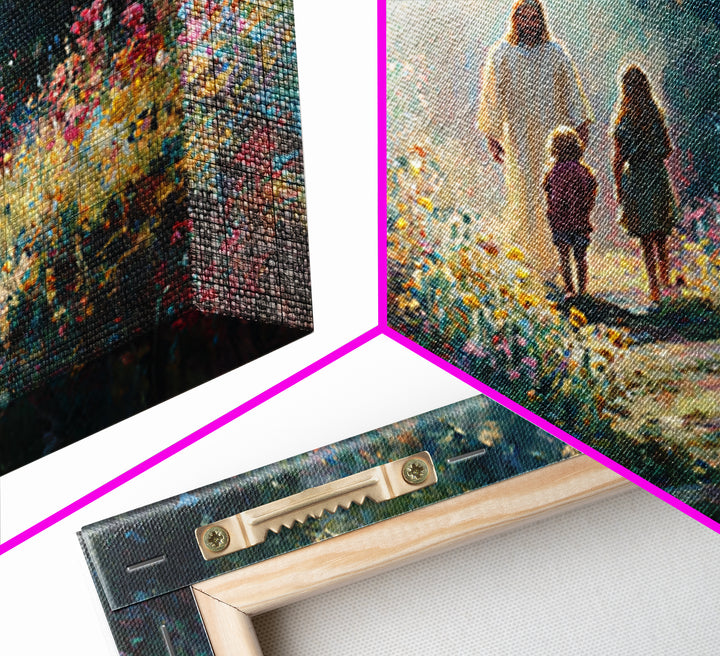 Garden Light Walk, Framed Canvas Print, Christian Art Canvas, Jesus Painting, Christian Wall Art, Christian Gift Ideas