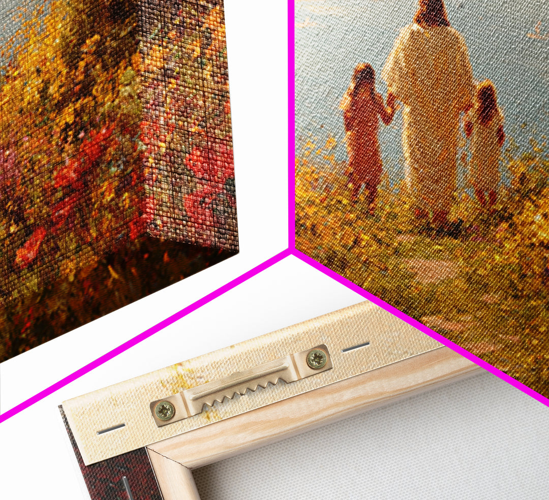 Golden Blossom Walk | Framed Canvas Print | Christian Wall Art | Jesus Painting | Christian Art Work | Bright Christian Art | Christian Chr