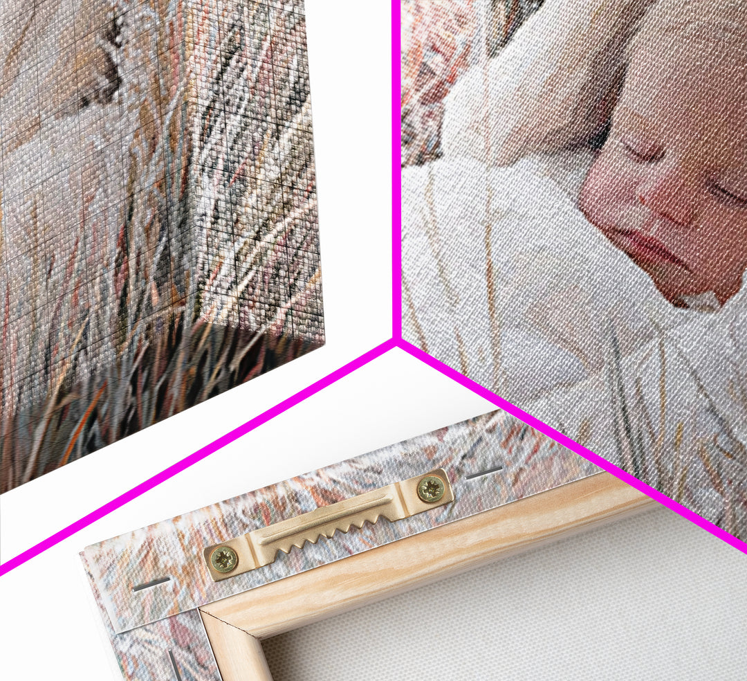 Peaceful Holy Dawn – Framed Canvas Print – Christian Christmas Art – Birth Of Jesus Painting – Christian Art Canvas – White Christmas Art –