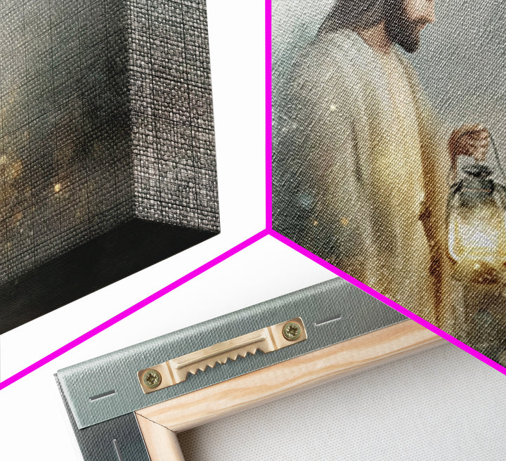 Guiding Lantern Light – Framed Canvas Print – Christian Wall Art – Jesus Painting – Christian Art Canvas – Christian Christmas Art – Modern