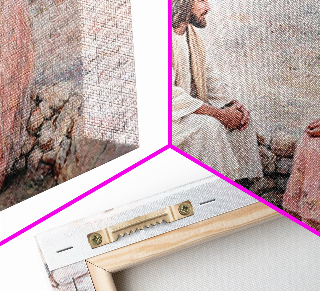 Riverside Mercy | Framed Canvas Print | Christian Art Canvas | Jesus Painting | Christian Wall Art | Soft Christian Art | Modern Christian