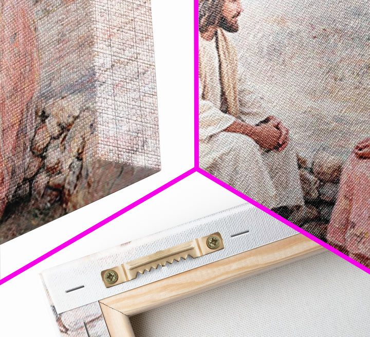 Riverside Mercy | Framed Canvas Print | Christian Art Canvas | Jesus Painting | Christian Wall Art | Soft Christian Art | Modern Christian