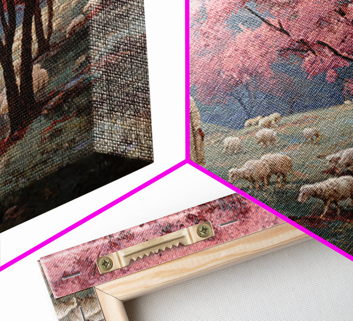Spring Shepherd Path - Framed Canvas Print - Jesus Painting - Christian Wall Art - Christian Art Canvas - Vintage Christian Art