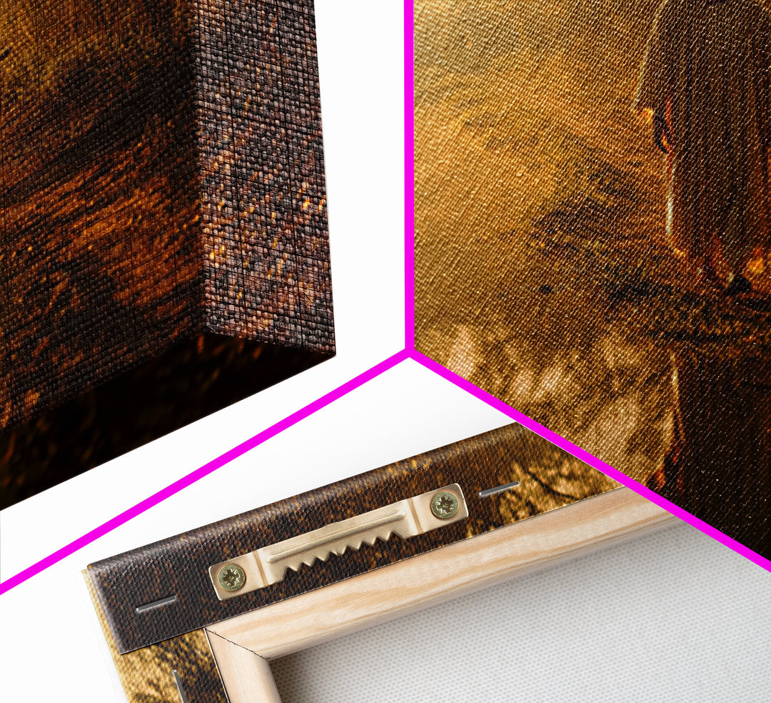 Golden River Peace, Framed Canvas Print, Jesus Painting, Christian Wall Art, Christian Art Canvas, Modern Christian Art
