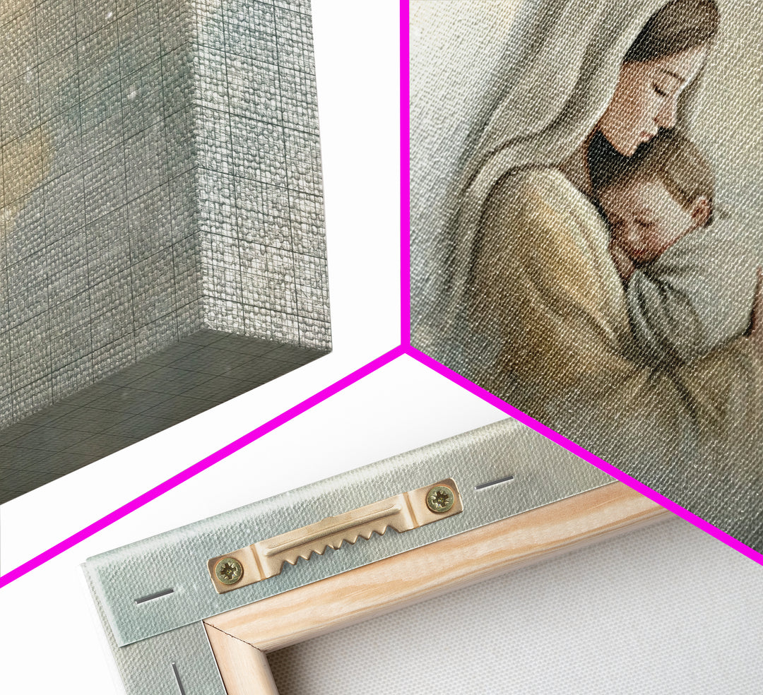 Heavenly Embrace | Framed Canvas Print | Christian Art Canvas | Christian Wall Art | Christian Art | Mary And Jesus Painting