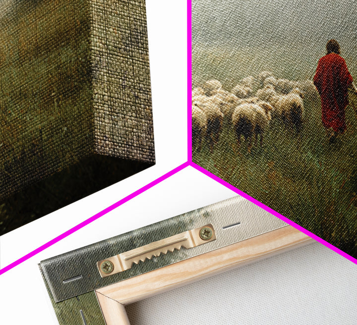 Crimson Pasture Guide, Framed Canvas Print, Christian Art Canvas, Christian Wall Art, Jesus Painting, Christian Gift Ideas, Subtle Christia