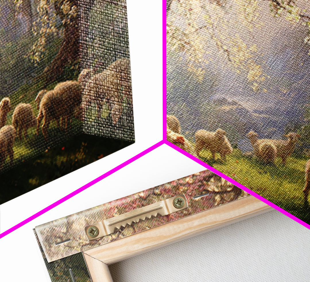 Pastoral Dawn Peace – Framed Canvas Print – Jesus Painting – Christian Wall Art – Christian Art Canvas – Christian Christmas Art – Christia