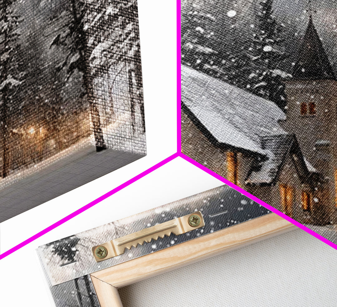 Frosted Sanctuary – Framed Canvas Print – Christian Wall Art – Christmas Canvas Wall Art – Christian Christmas Art – Moody Christmas Art –