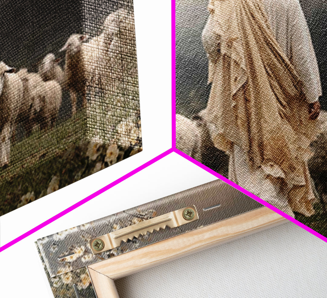 Graceful Pasture Walk | Framed Canvas Print | Jesus Painting | Christian Art Canvas | Christian Wall Art | Christian Gift | Modern Christia