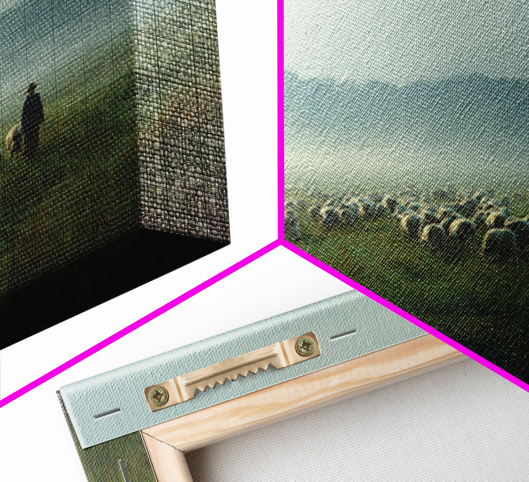 Morning Meadow Flock, Framed Canvas Print, Christian Art Work, Christian Wall Art, Jesus Painting, Large Christian Painting, Christian Art