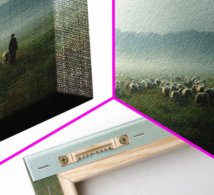 Morning Meadow Flock, Framed Canvas Print, Christian Art Work, Christian Wall Art, Jesus Painting, Large Christian Painting, Christian Art