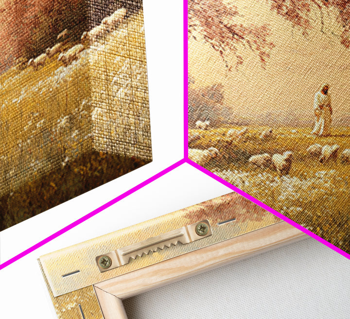Golden Pasture Walk – Framed Canvas Print – Christian Wall Art – Christian Art Canvas – Christian Painting – Modern Christian Art – Christi