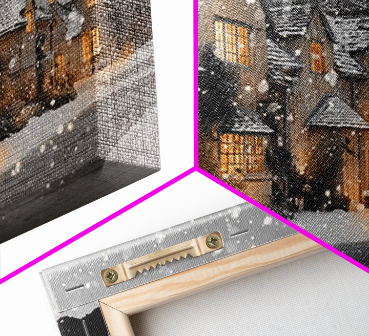 Christmas Cottage Glow | Framed Canvas Print | Framed Christmas Art | Christmas Wall Art | Christian Christmas Art | Christmas Art Prints |