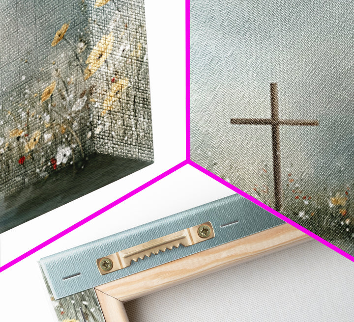 Blooming Cross Light, Framed Canvas Print, Christian Art Canvas, Christian Wall Art, Modern Christian Art, Christian Painting