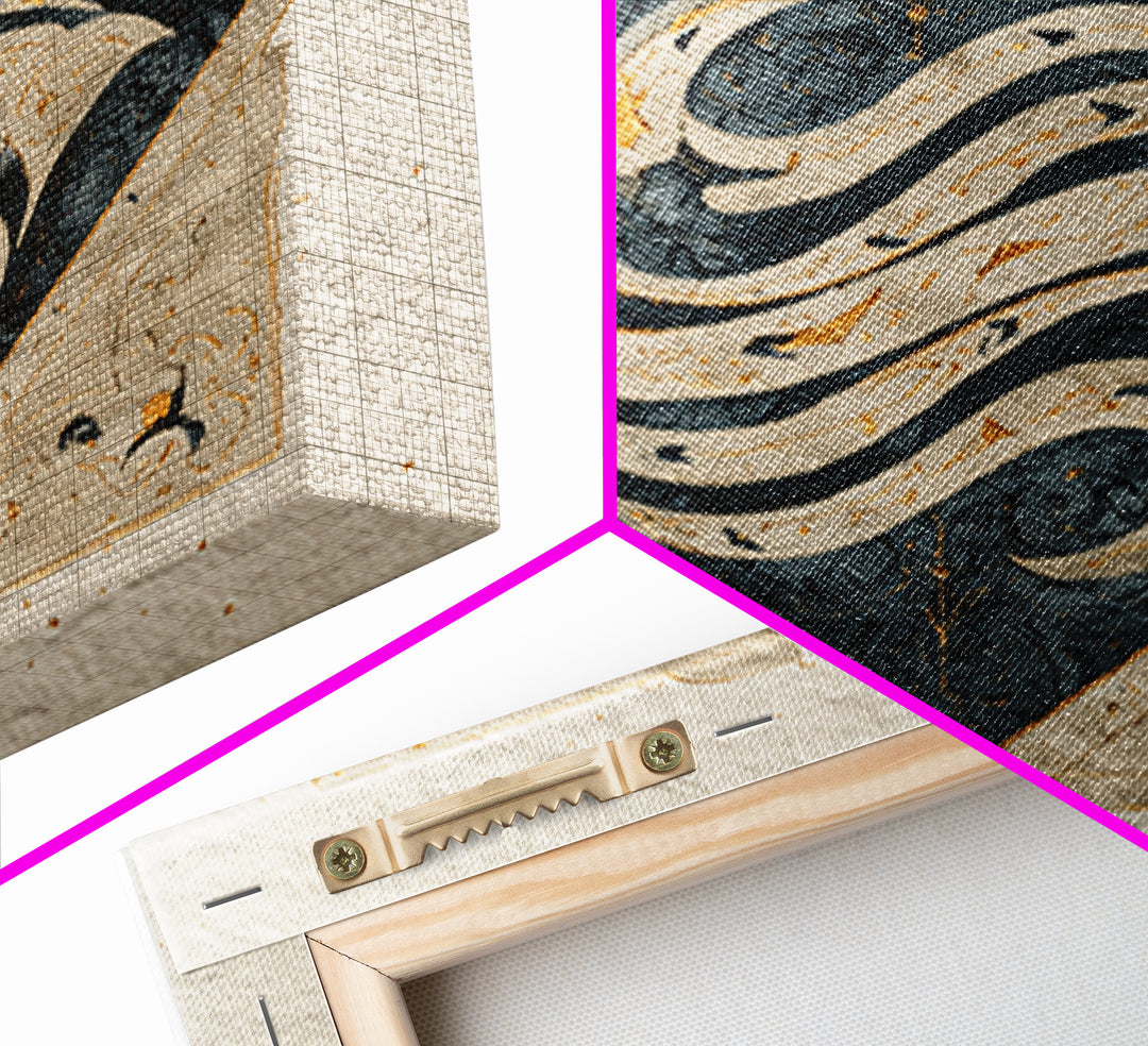 Arabic Ornamental Curves as Non Readable Art Framed Canvas Print, Calligraphy Art, Modern Wall Art, Living Room Decor, Script, CAL-1x1-27