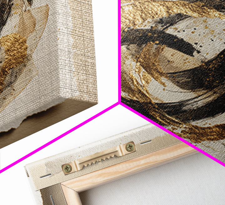 Abstract Gold Calligraphic Strokes on Ivory Paper Canvas Print, Calligraphy Art, Spiritual Wall Art, Living Room Decor, Script, CAL-1x1-74