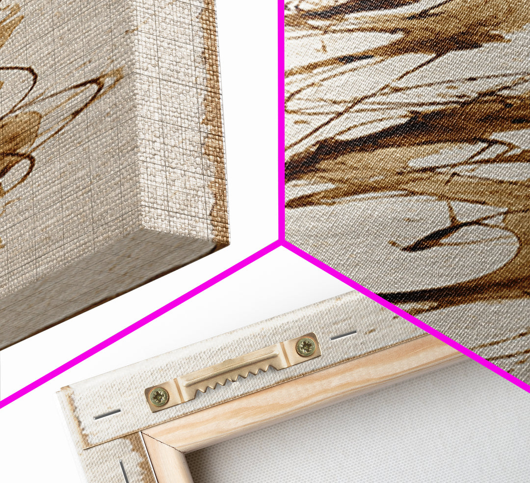 Abstract Gold Calligraphic Strokes on Ivory Paper Canvas Print, Calligraphy Art, Japanese Decor, Living Room Decor, Script, CAL-1x3-14