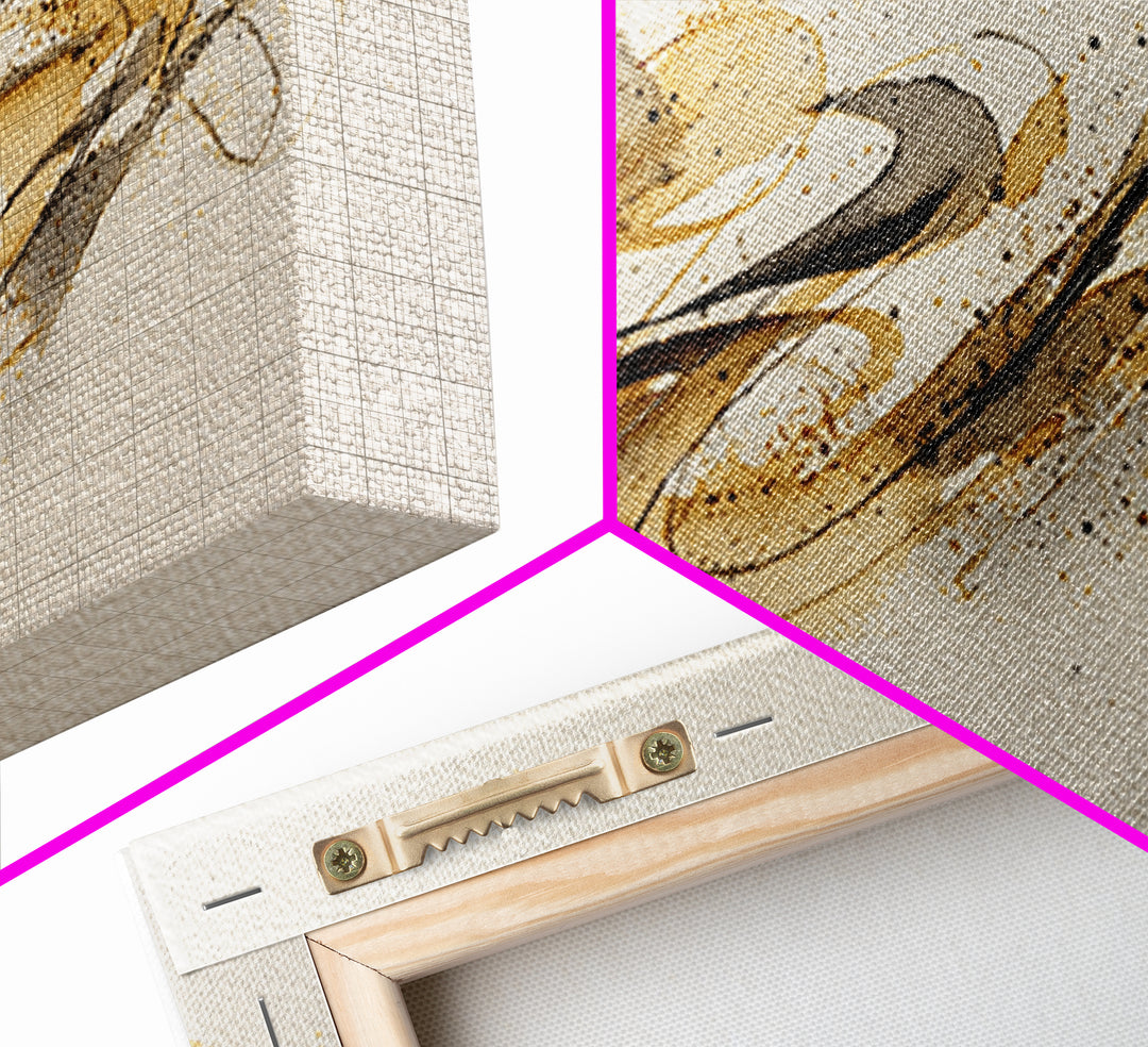 Abstract Gold Calligraphic Strokes on Ivory Paper Canvas Print, Calligraphy Art, Boho Decor, Living Room Decor, Script, CAL-2x1-22