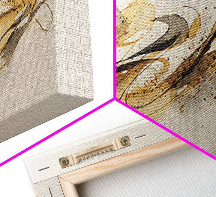 Abstract Gold Calligraphic Strokes on Ivory Paper Canvas Print, Calligraphy Art, Boho Decor, Living Room Decor, Script, CAL-2x1-22