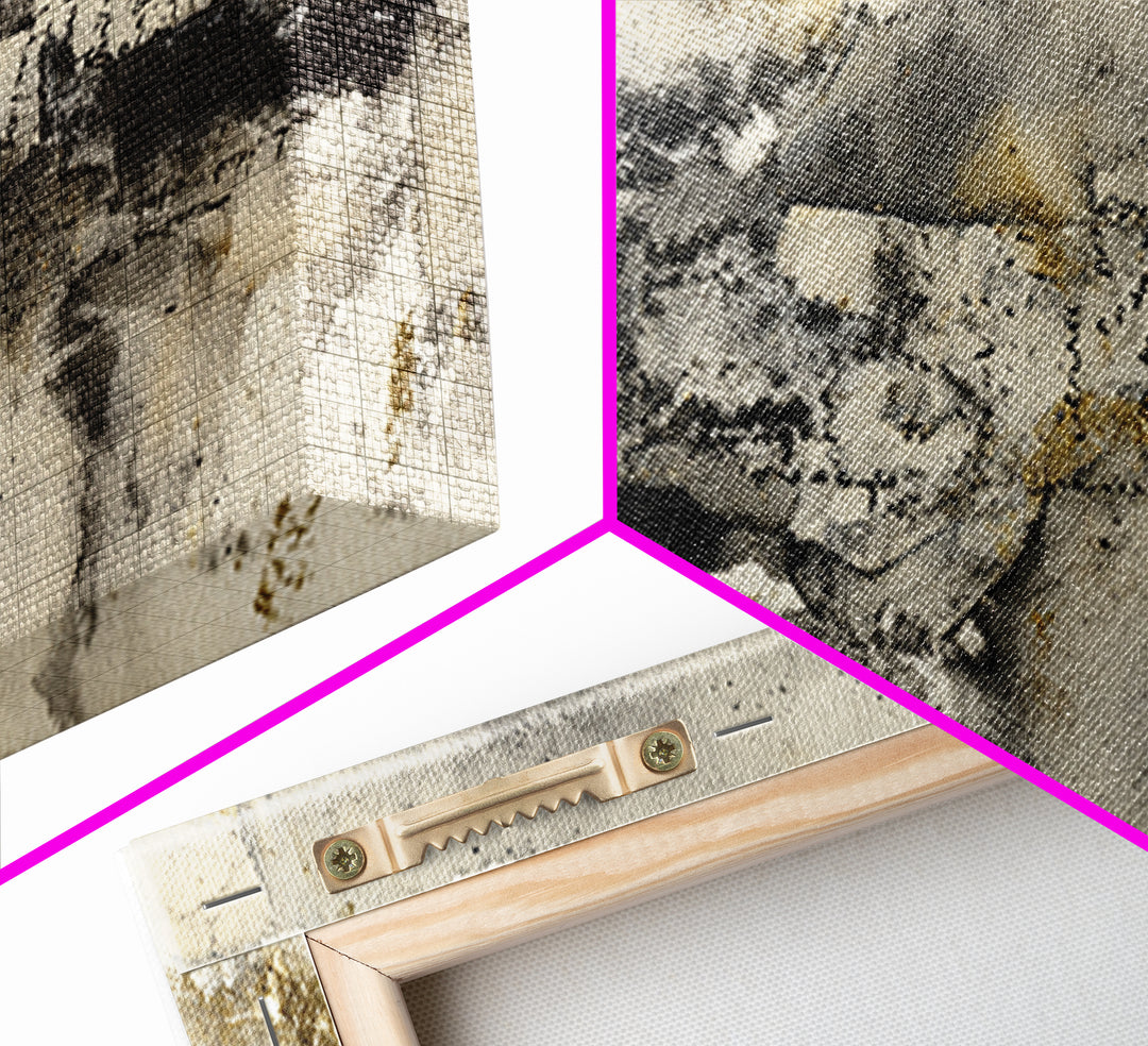 Monochrome Brush Alphabet Fragments as Abstract Texture Canvas Print, Calligraphy Art, Living Room Decor, Script, CAL-2x1-33