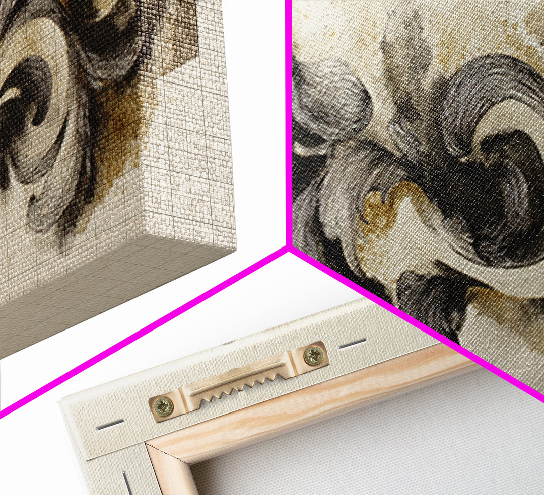 Baroque Scrollwork Made from Looping Pen Strokes Framed Canvas Print, Calligraphy Art, Japanese Art, Living Room Decor, Script, CAL-2x1-80