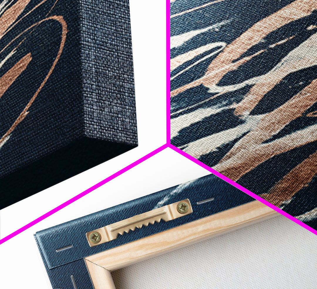 Layered Copper Ink Strokes on Dark Navy Canvas Print, Calligraphy Art, Prints, Living Room Decor, Script, Bedroom Wall Decor, CAL-2x3-62