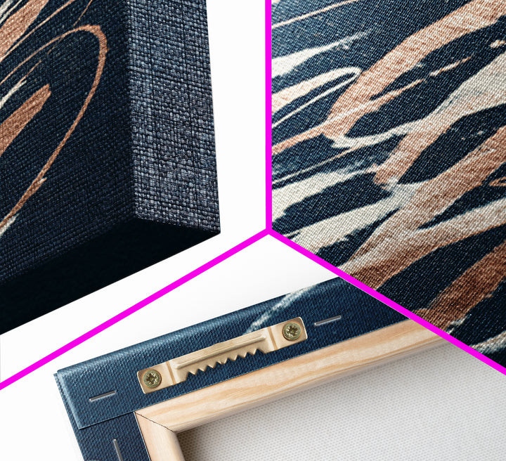 Layered Copper Ink Strokes on Dark Navy Canvas Print, Calligraphy Art, Prints, Living Room Decor, Script, Bedroom Wall Decor, CAL-2x3-62