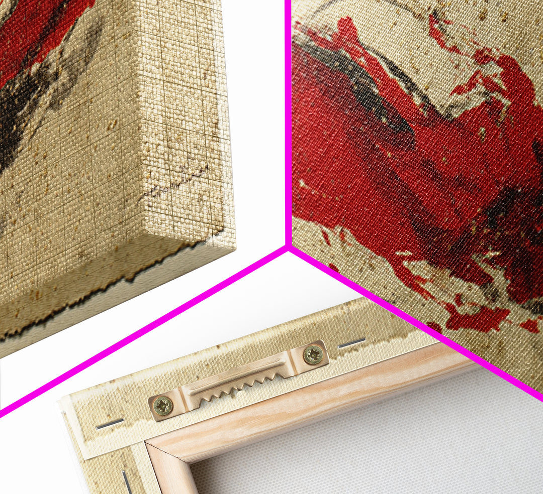 Bold Red Brushstroke Seal Abstraction Canvas Print, Calligraphy Art, Art Print, Living Room Decor, Fine Art, Script, Printable, CAL-3x1-35