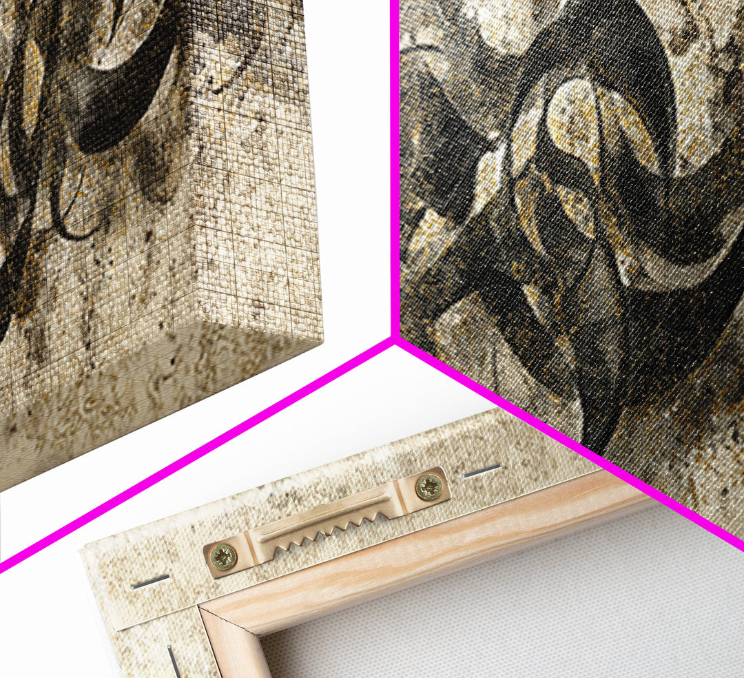Arabic Ornamental Curves as Non Readable Art Canvas Print, Calligraphy Art, Art, Living Room Decor, Fine Art, Script, CAL-3x1-43