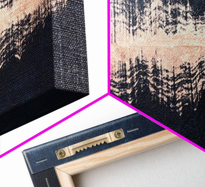 Layered Copper Ink Strokes on Dark Navy Canvas Print, Calligraphy Art, Modern Wall Art, Living Room Decor, Fine Art, Script, CAL-3x1-46